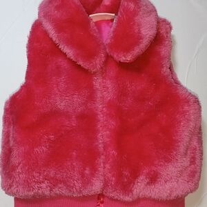 Kids Headquarters Girls Pink Fuzzy Full Zip Vest Size 5